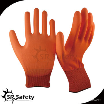 SRSAFETY Gants de sécurité en PU doublés en nylon orange de calibre 13